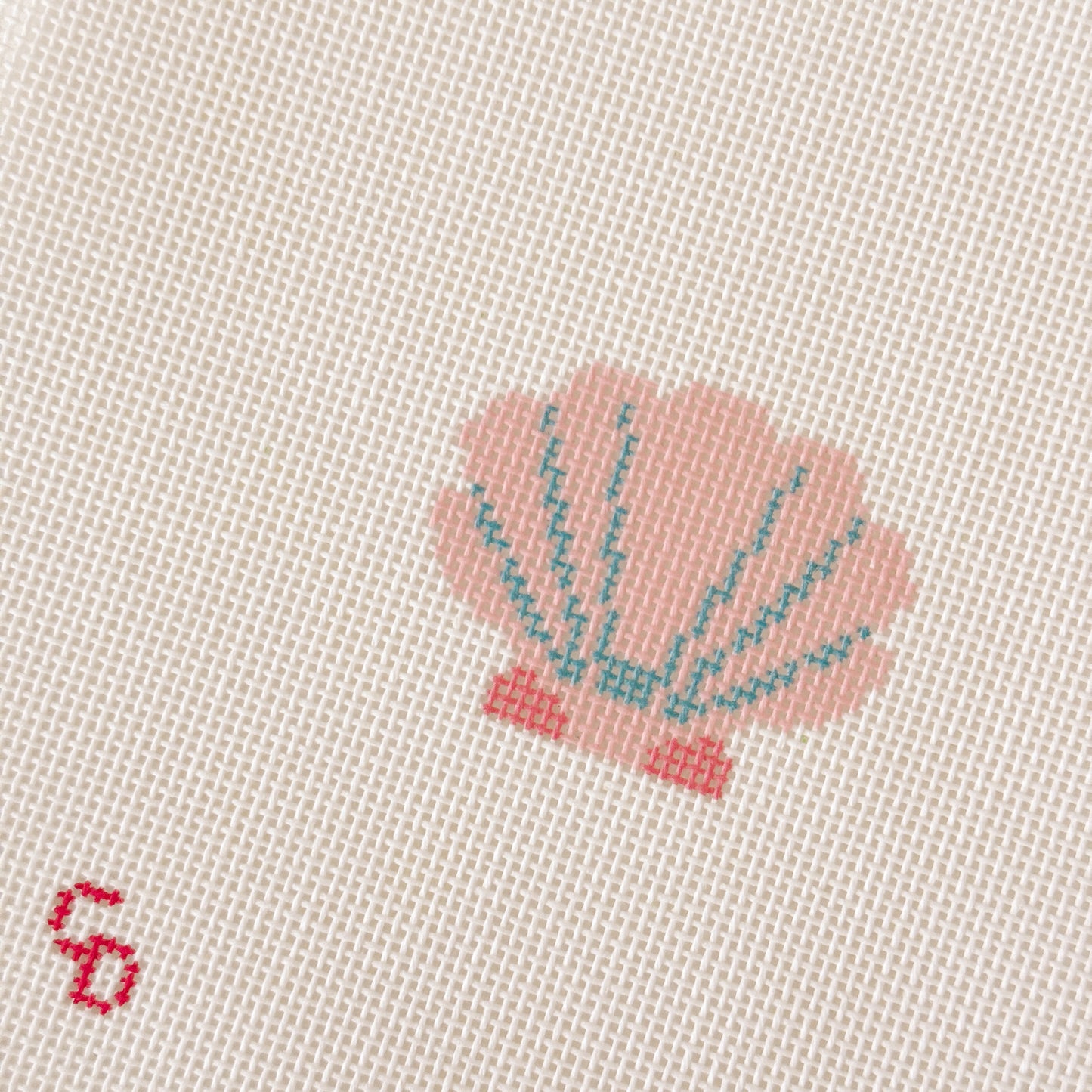 Mini Pink Seashell Stamp Needlepoint Canvas | Hand-Painted 18 Mesh Canvas, Seashell Needlepoint Canvas, Bag Charm Needlepoint Canvas