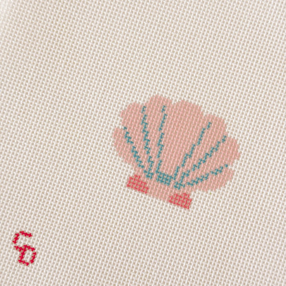 Mini Pink Seashell Stamp Needlepoint Canvas | Hand-Painted 18 Mesh Canvas, Seashell Needlepoint Canvas, Bag Charm Needlepoint Canvas