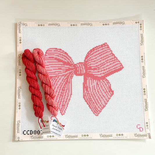 Big Pink Bow Needlepoint Canvas, 13 Mesh, 8"x8" Design Size