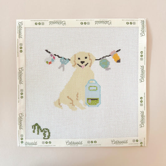 Sonny Back to School Golden Retriever Needlepoint Canvas, 18 Mesh