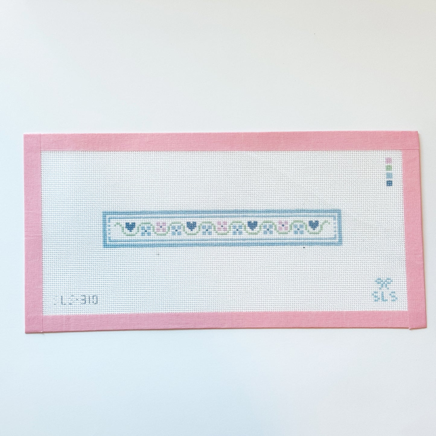 Love & Flower Key Fob Needlepoint Canvas, Pastel Needlepoint, 18 Mesh, 1"x7" Design