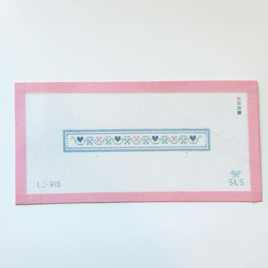 Love & Flower Key Fob Needlepoint Canvas, Pastel Needlepoint, 18 Mesh, 1"x7" Design