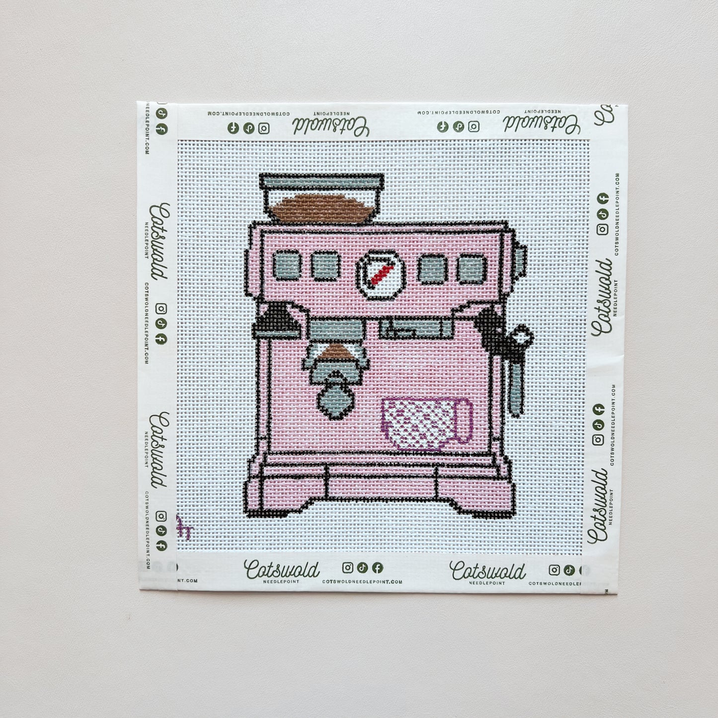 Pink Espresso Machine Needlepoint Canvas, 18 Mesh