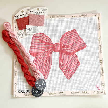 Big Pink Bow Needlepoint Canvas, 13 Mesh, 8"x8" Design Size