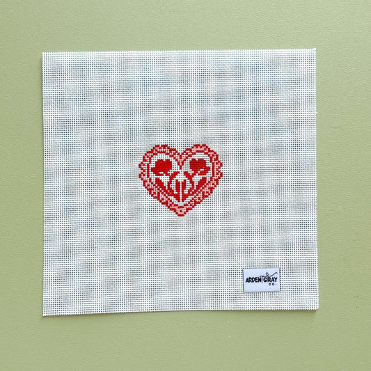 Pink Vintage Heart Needlepoint Canvas, 18 Mesh