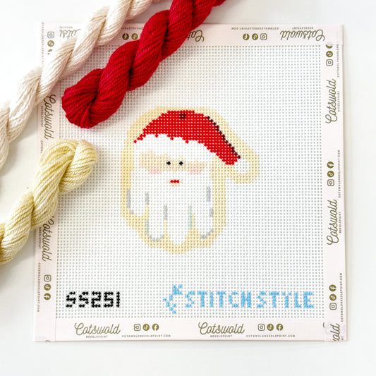 Santa Face Needlepoint Canvas, Christmas Needlepoint Ornament Canvas, Vintage Santa Needlepoint, 13 Mesh, 4x4 Design