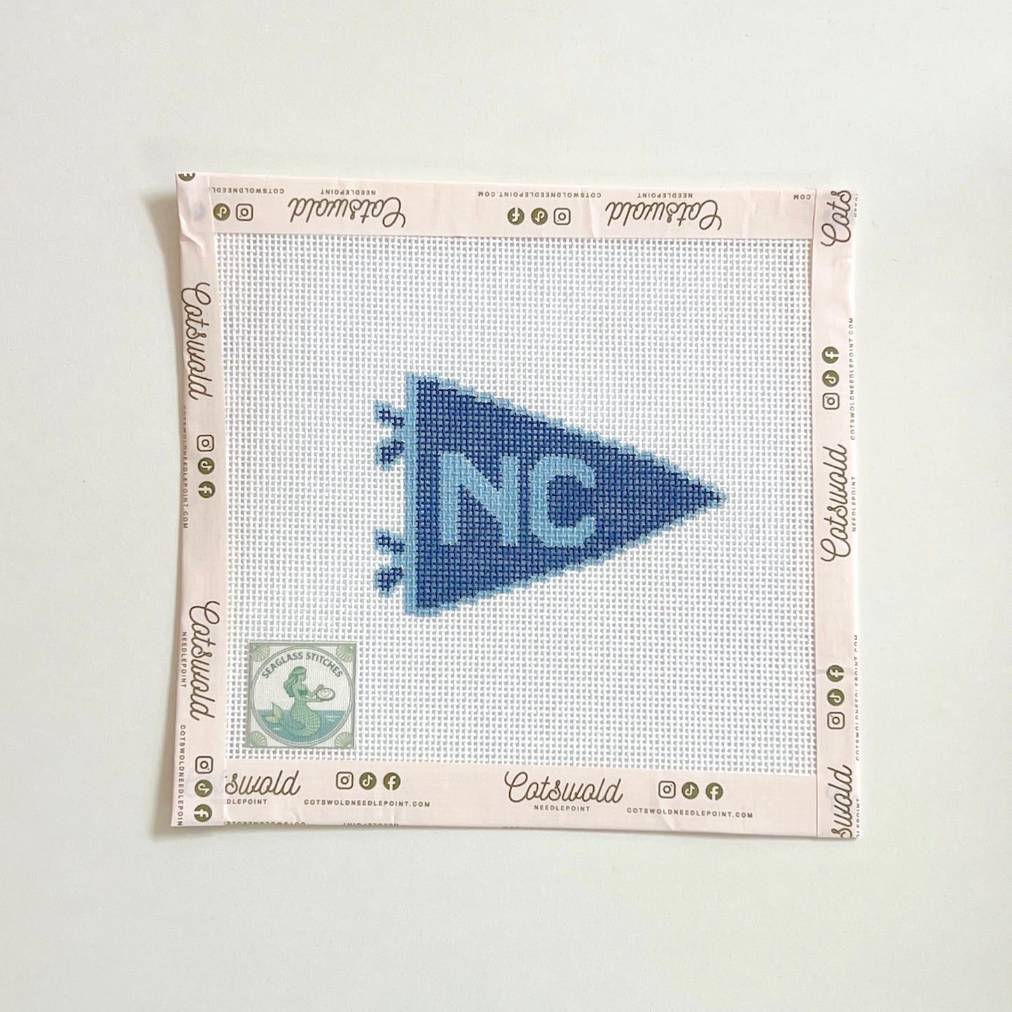 North Carolina Blue Pennant Flag Needlepoint Canvas, 18 Mesh, 3"x2.5" Design Size