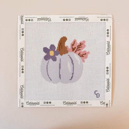 Purple Fall Pumpkin Needlepoint Canvas, 18 Mesh