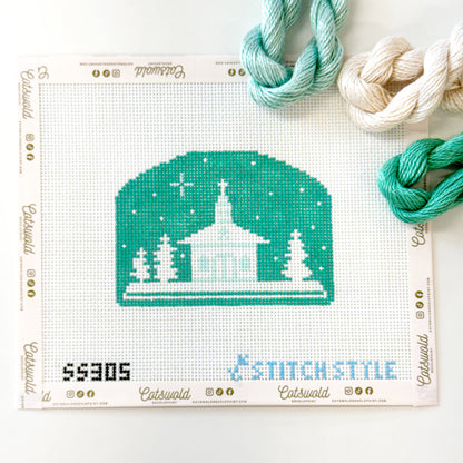 Winter Church Needlepoint Canvas, Christmas Church Needlepoint, Holiday Needlepoint Canvas, 13 Mesh, 6x4 Design
