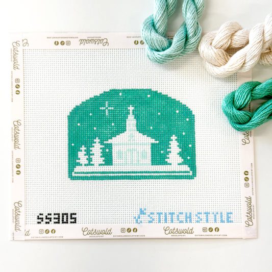 Winter Church Needlepoint Canvas, Christmas Church Needlepoint, Holiday Needlepoint Canvas, 13 Mesh, 6x4 Design