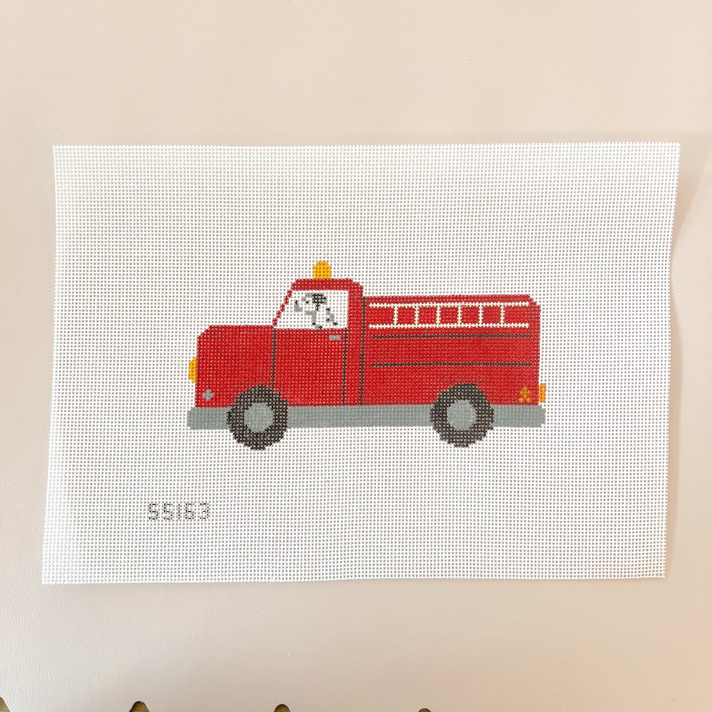 Dalmatian in Fire Truck Needlepoint Canvas, 18 Mesh