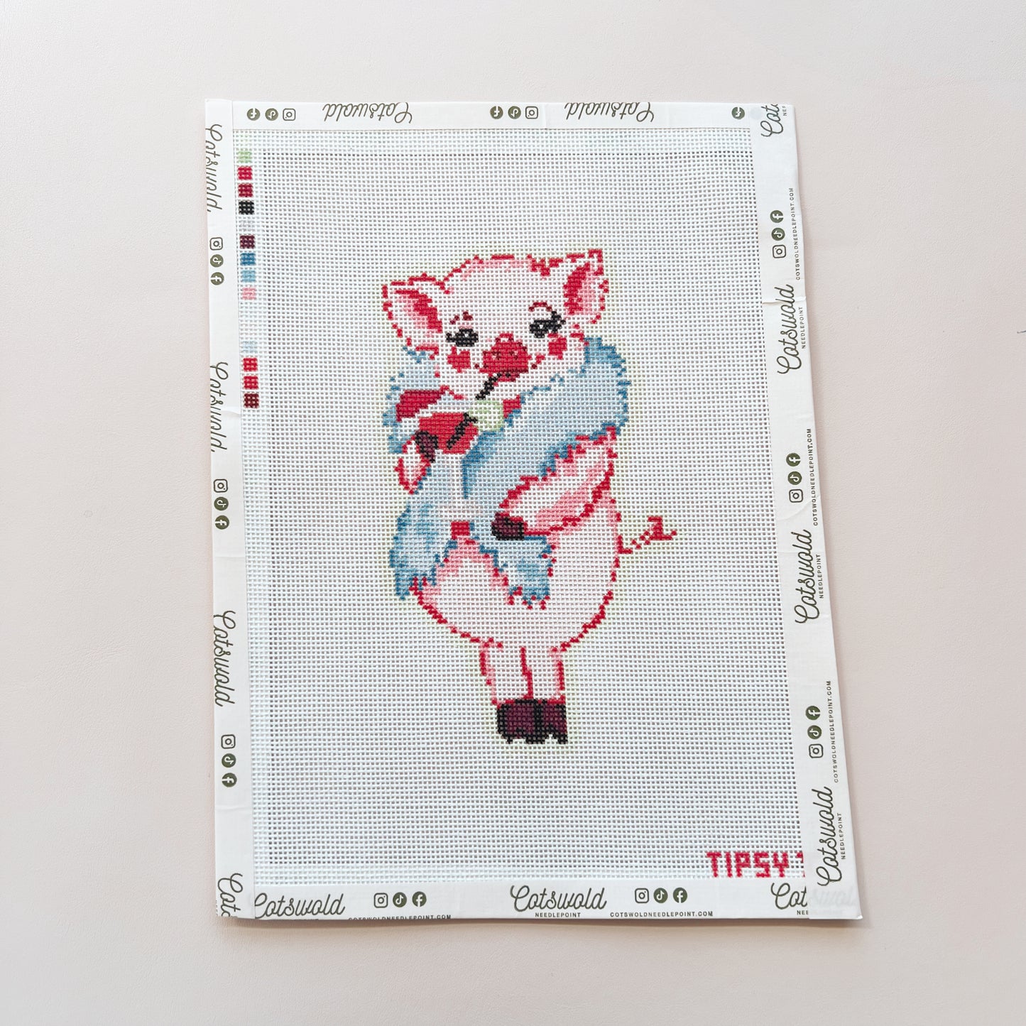 Petunia the Pink Pig Needlepoint Canvas, 18 Mesh, 3.6 x 6" Design Size