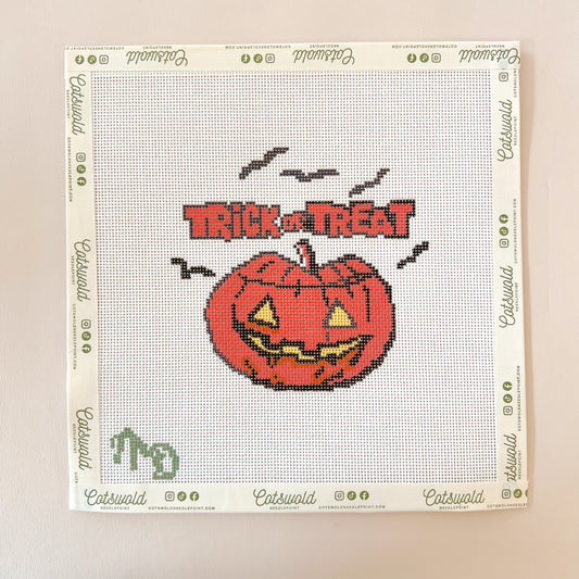 Trick or Treat Vintage Pumpkin Needlepoint Canvas, 18 Mesh