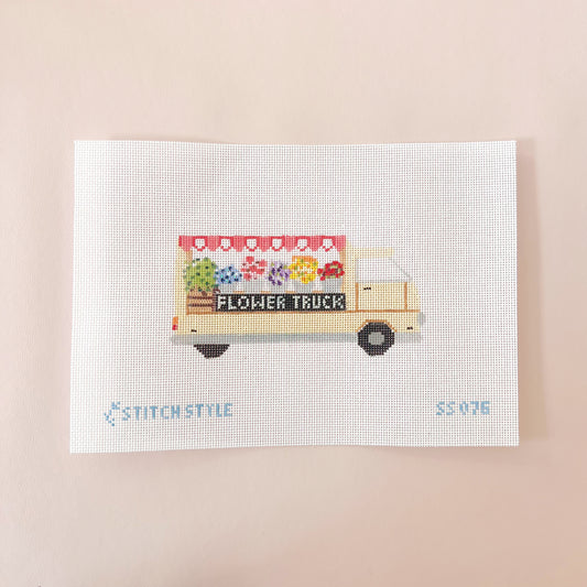 Flower Truck Needlepoint Canvas, 18 Mesh, 5.5" x 2.75 Design Size