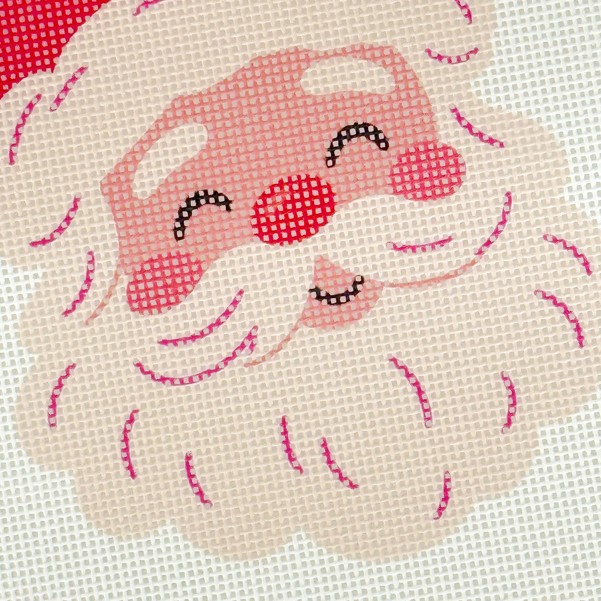 Cheery Santa Needlepoint Canvas, 18 Mesh, Artisan Printed, 4x4 Design