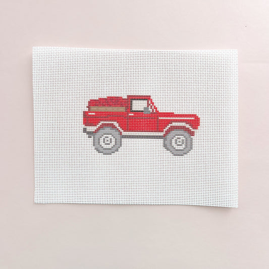 Red Strawberry Truck Needlepoint canvas, 13 Mesh,  4"x6.25" Design Size