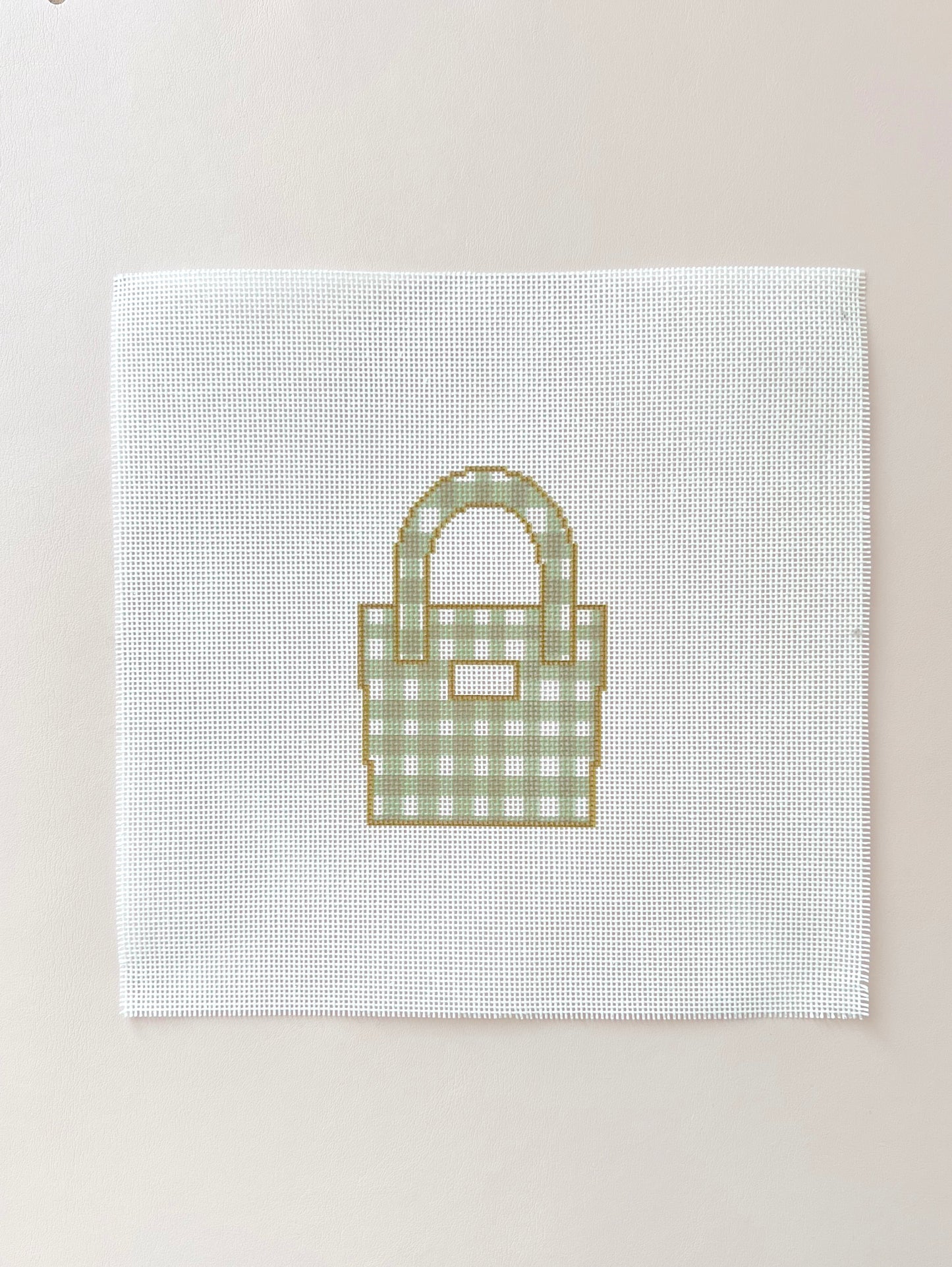 Green Gingham Tote bag Needlepoint Canvas, 18 Mesh, 4"x4" Design Size