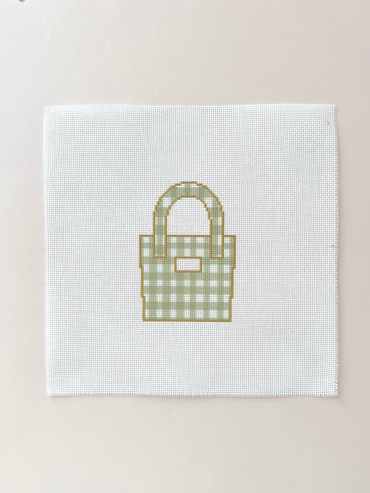 Green Gingham Tote bag Needlepoint Canvas, 18 Mesh, 4"x4" Design Size