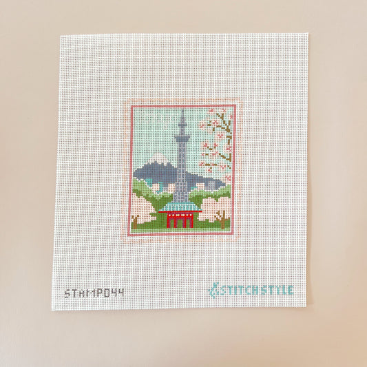 Tokyo Travel Stamp Needlepoint Canvas, 18 mesh