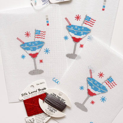Patriotic Martini Needlepoint Canvas, Hand Painted, 18 Mesh, 2.5"x3" Design