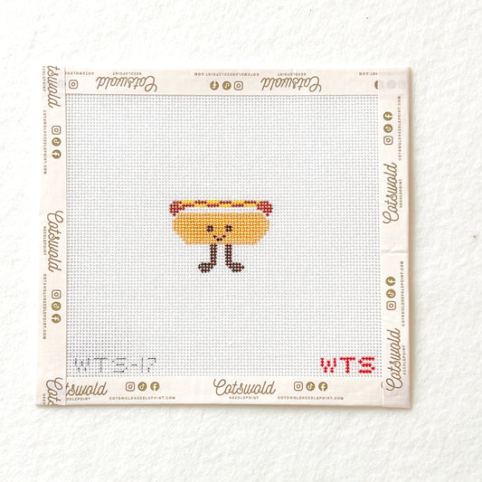 Mini Hot Dog Needlepoint Canvas, Hand Painted Hotdog Needlepoint, 18 Mesh, Mini Food Needlepoint Canvas, 1.5x2.5 Design