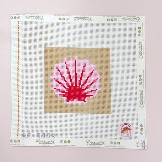 Pink Red Seashell Square Coaster Needlepoint Canvas, 13 Mesh, 4x4 Design