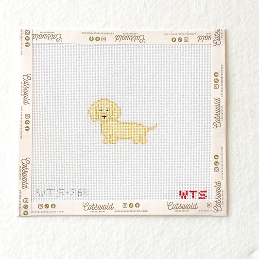 Mini Dachshund Needlepoint Canvas, Hand Painted Wiener Dog Needlepoint, 18 Mesh, Mini Sausage Dog Canvas, 1.5x2.5 Design