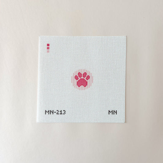 Pink Stripe Paw Print Mini Needlepoint Canvas, 18 Mesh 1.5" Round
