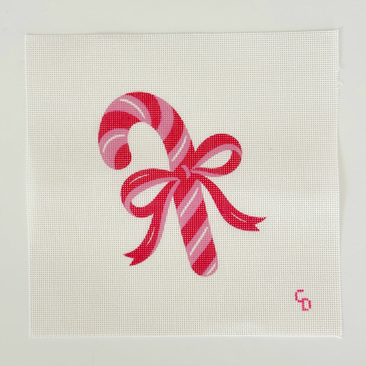 Bow Candy Cane Artisan Printed Canvas, 18 Mesh, 3x4 Design
