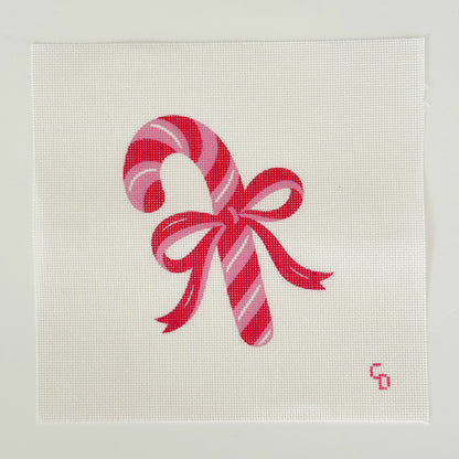 Bow Candy Cane Artisan Printed Canvas, 18 Mesh, 3x4 Design