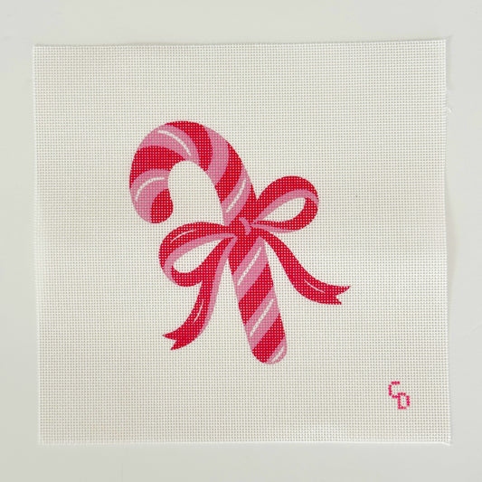 Bow Candy Cane Artisan Printed Canvas, 18 Mesh, 3x4 Design