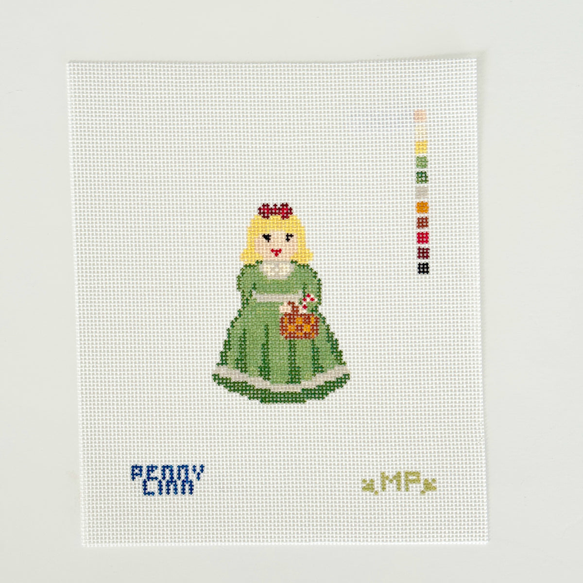 Vintage Caroler Eloise Needlepoint Canvas, Mini Needlepoint Canvas, Mini Character Needlepoint, 18 Mesh, 3" x 2"