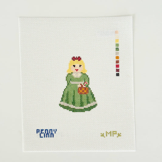 Vintage Caroler Eloise Needlepoint Canvas, Mini Needlepoint Canvas, Mini Character Needlepoint, 18 Mesh, 3" x 2"