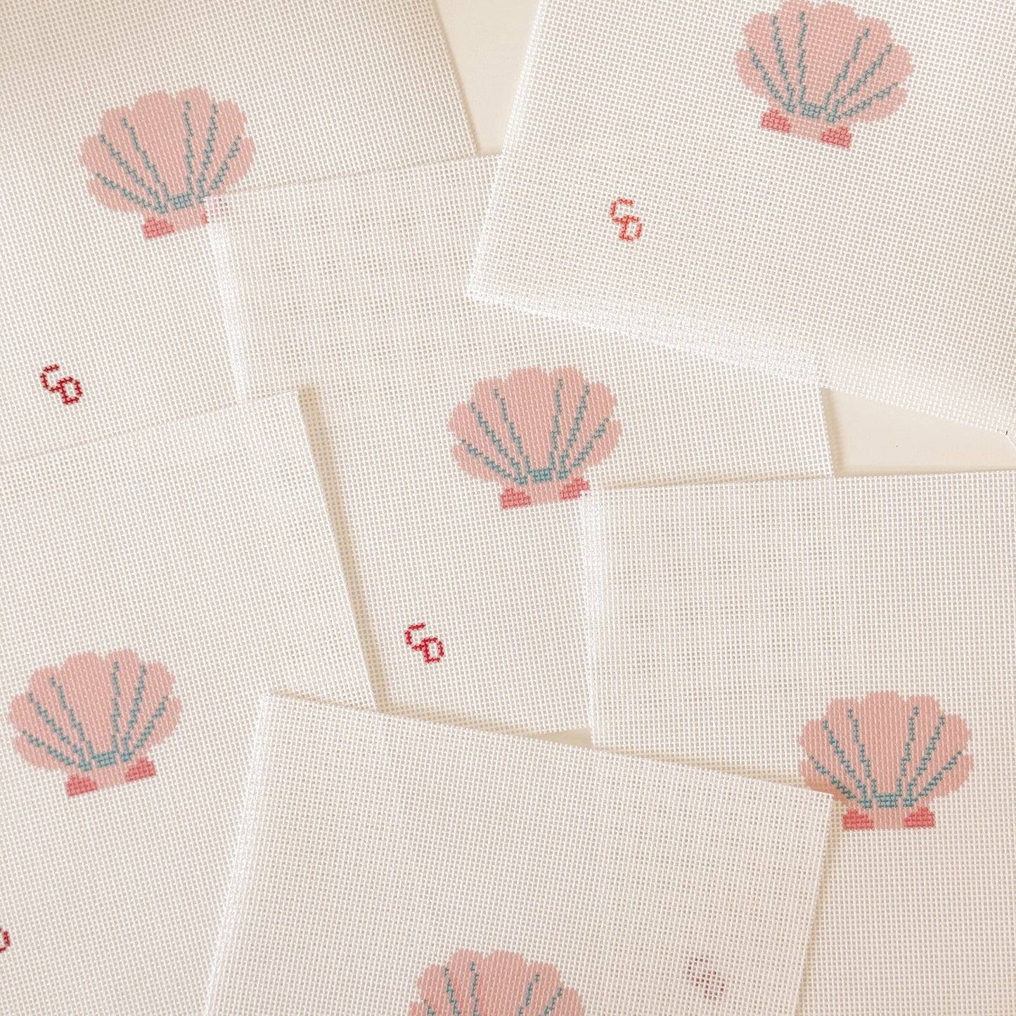 Mini Pink Seashell Stamp Needlepoint Canvas | Hand-Painted 18 Mesh Canvas, Seashell Needlepoint Canvas, Bag Charm Needlepoint Canvas
