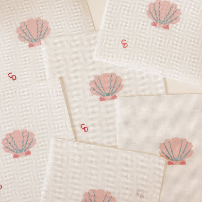 Mini Pink Seashell Stamp Needlepoint Canvas | Hand-Painted 18 Mesh Canvas, Seashell Needlepoint Canvas, Bag Charm Needlepoint Canvas