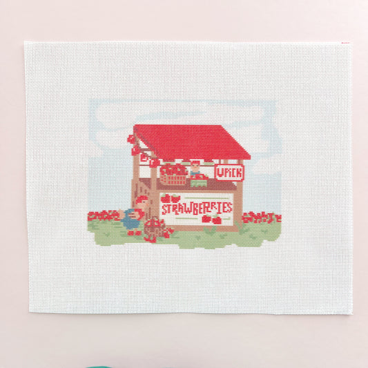 Strawberry Stand Needlepoint Canvas, 18 Mesh, 6.5"x8" Design Size