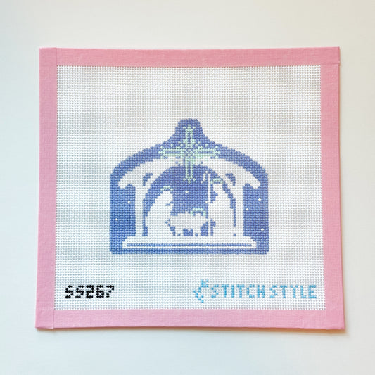 Blue and White Nativity Scene Christmas Needlepoint Canvas, 5x4 Design, 13 Mesh