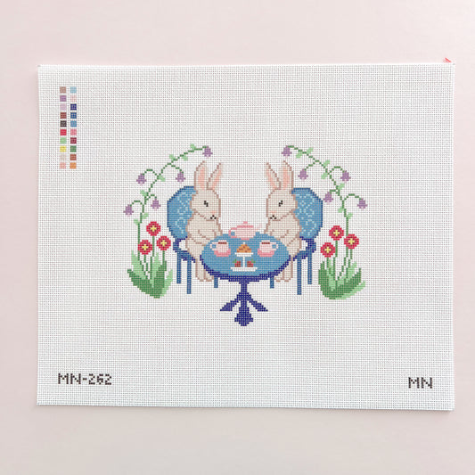 Bunny tea Party Needlepoint Canvas, 18 mesh