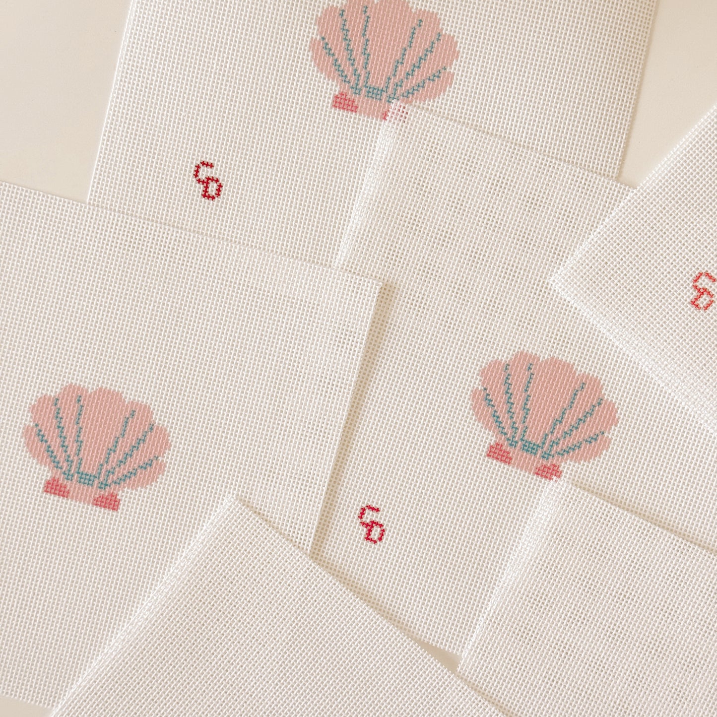 Mini Pink Seashell Stamp Needlepoint Canvas | Hand-Painted 18 Mesh Canvas, Seashell Needlepoint Canvas, Bag Charm Needlepoint Canvas