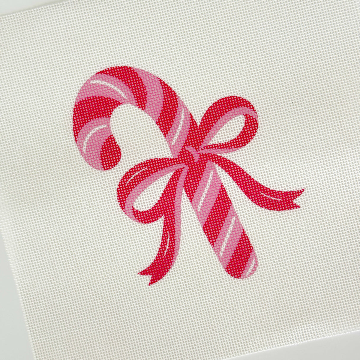 Bow Candy Cane Artisan Printed Canvas, 18 Mesh, 3x4 Design