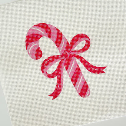 Bow Candy Cane Artisan Printed Canvas, 18 Mesh, 3x4 Design