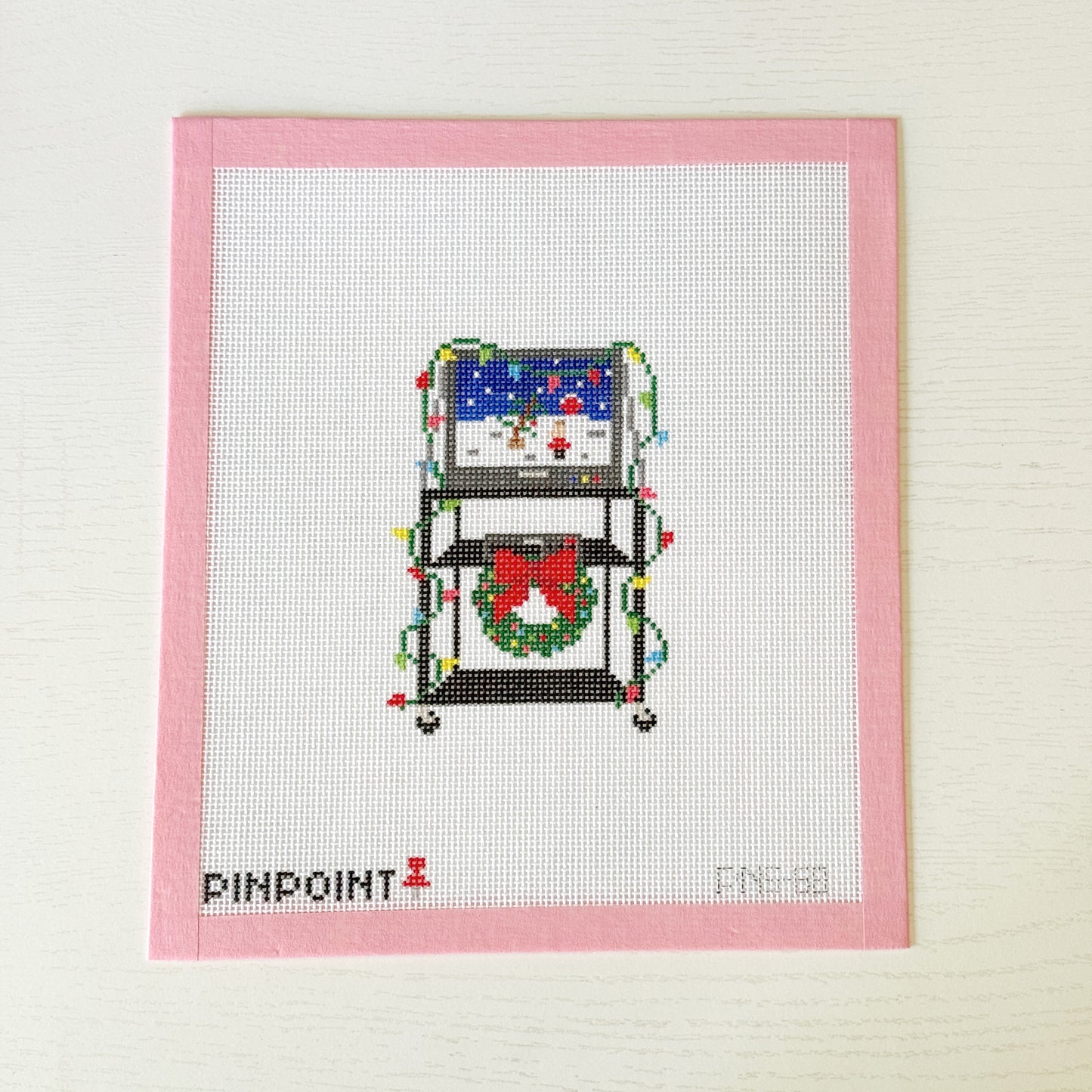Classroom Christmas TV Cart Nostalgic Needlepoint Canvas, 18 Mesh, 2.5x4 Design