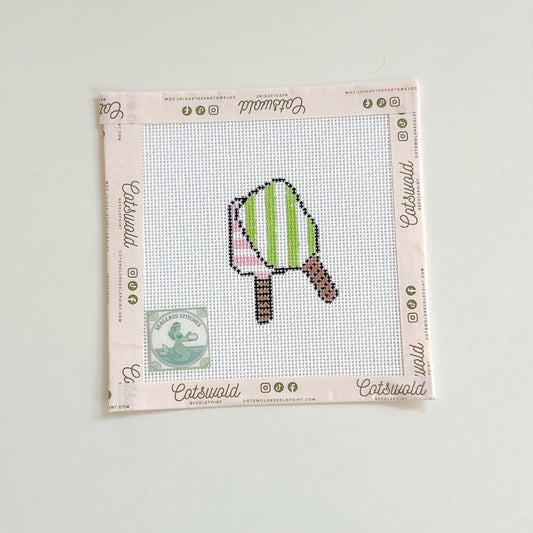 Green and Pink Pickleball Paddles Needlepoint Canvas, 18 Mesh