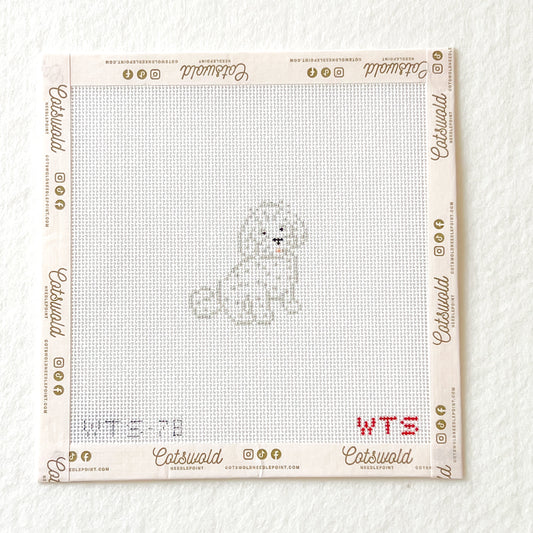 Mini White Poodle Needlepoint Canvas, Hand Painted Poodle Needlepoint, 18 Mesh, Mini Dog Needlepoint Canvas, 1.5x2.5 Design