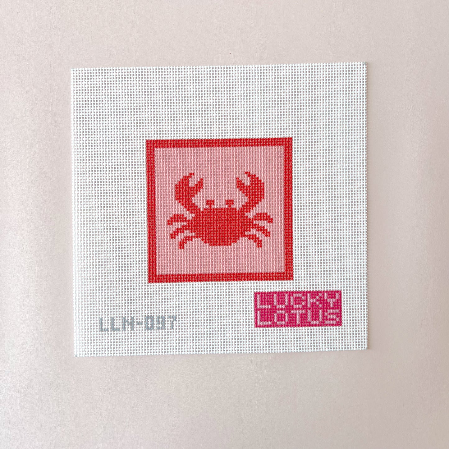Pink Crab Square Needlepoint Canvas, 13 Mesh, 4" Square Design Size