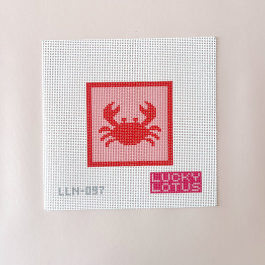 Pink Crab Square Needlepoint Canvas, 13 Mesh, 4" Square Design Size