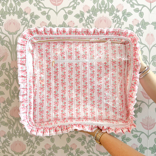 Pink Bow Floral Ruffle Carryall Extra Large Project Bag