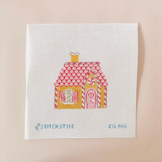 Pink Gingerbread House Needlepoint canvas, 18 Mesh, 4" tall x 3.5" Design Size