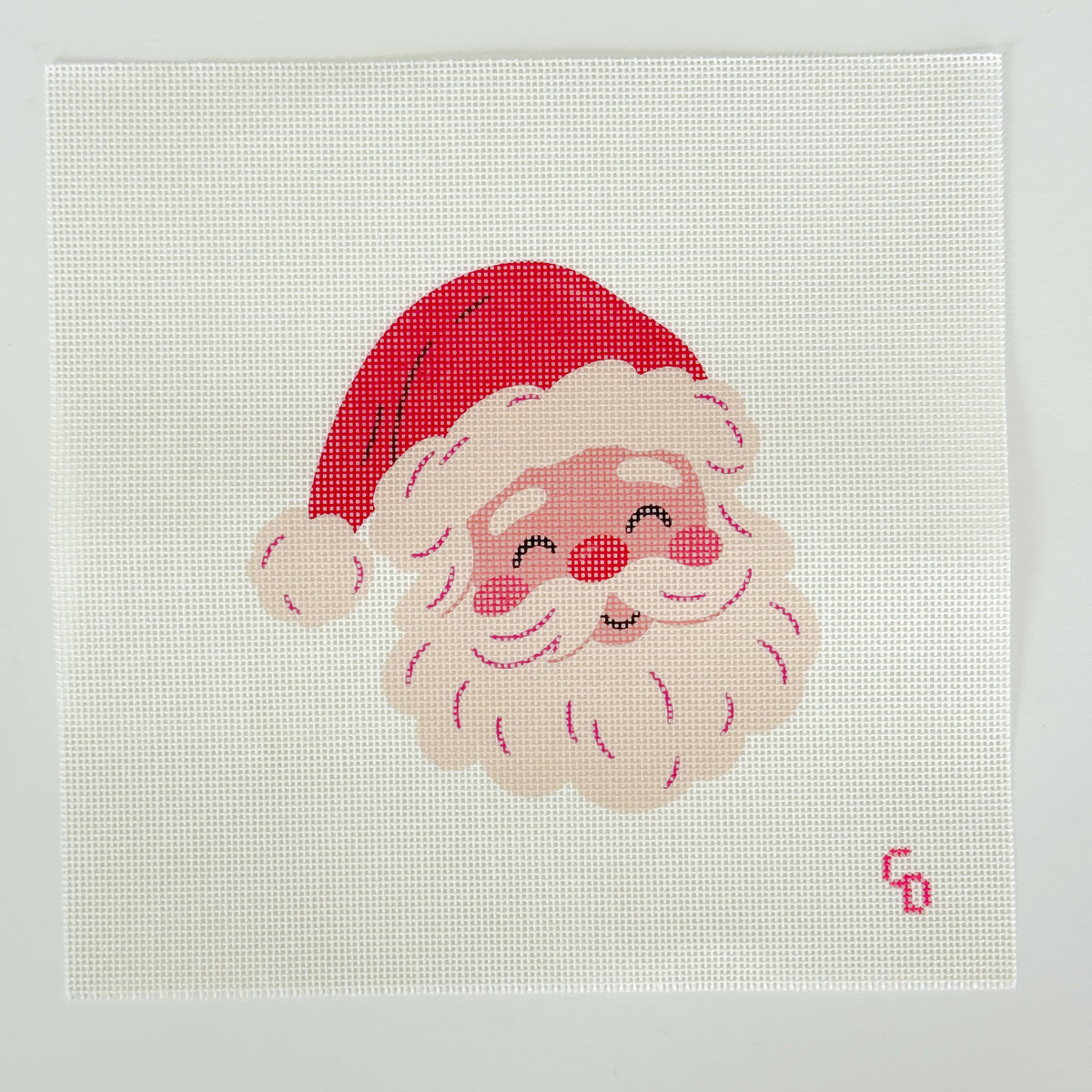 Cheery Santa Needlepoint Canvas, 18 Mesh, Artisan Printed, 4x4 Design