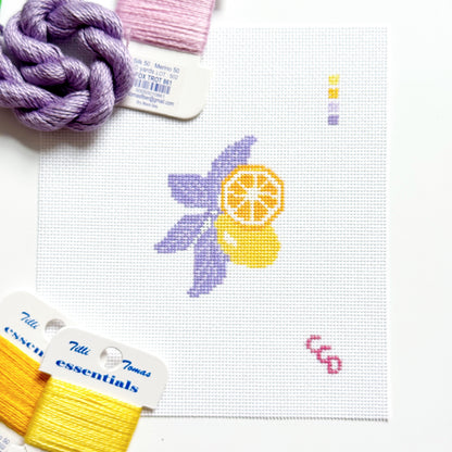 Lavender Lemon Needlepoint Canvas & Optional Thread Kit | 4″ Citrus Mini on 18-Mesh
